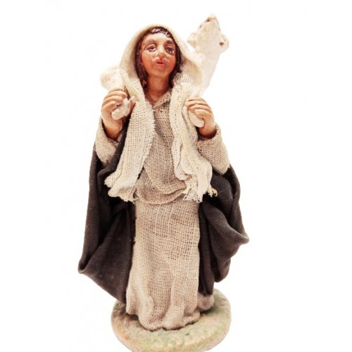 Donna con agnello cm 10 terracotta e...