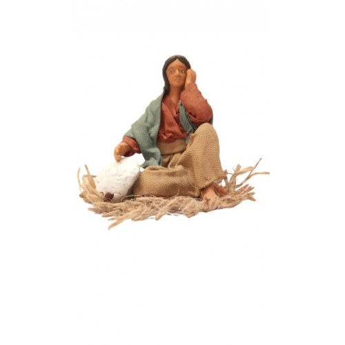 Donna seduta con agnello cm 12...