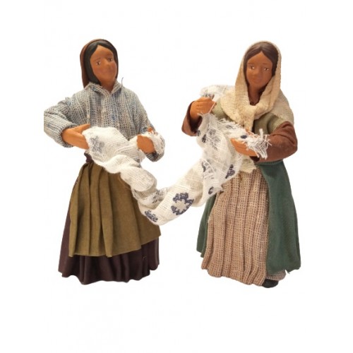 Donne che strizzano i panni cm 12 in terracotta e tessuto