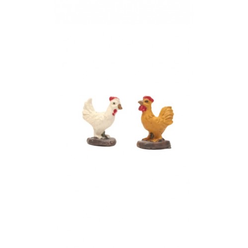 Galline set 2 pz H 2,1 cm Resina