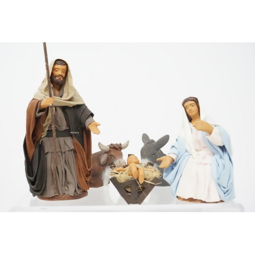 Natività 5 pz cm 12 terracotta e tessuto