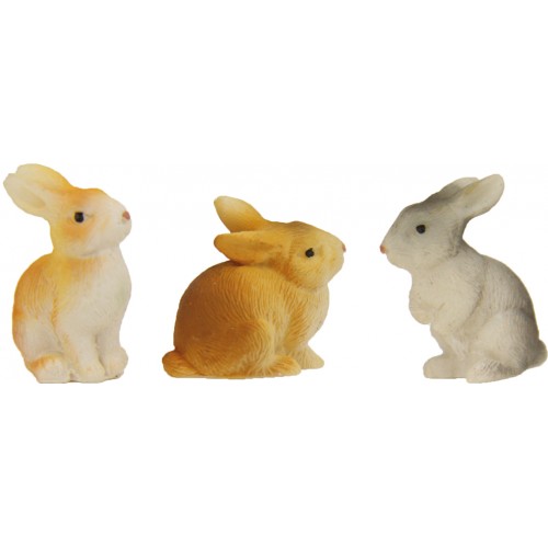 Conigli set 3 pz H 2,5 cm Resina