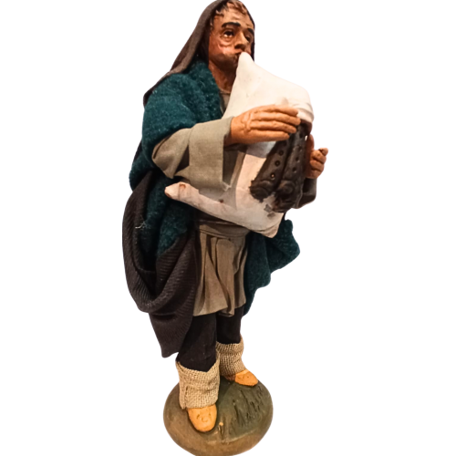 Zampognaro cm 14 terracotta e tessuto