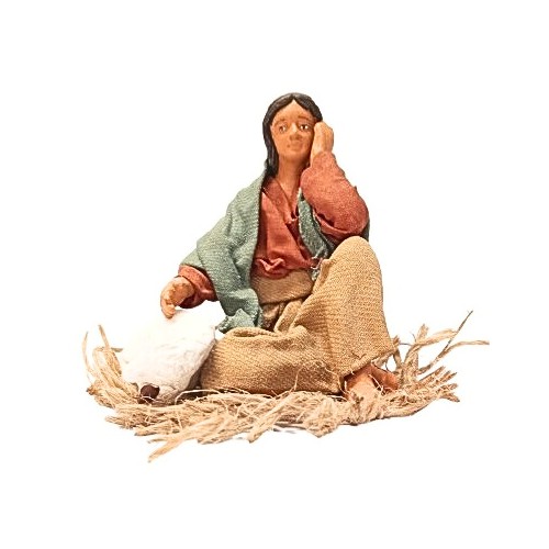 Donna seduta con agnello cm 12...