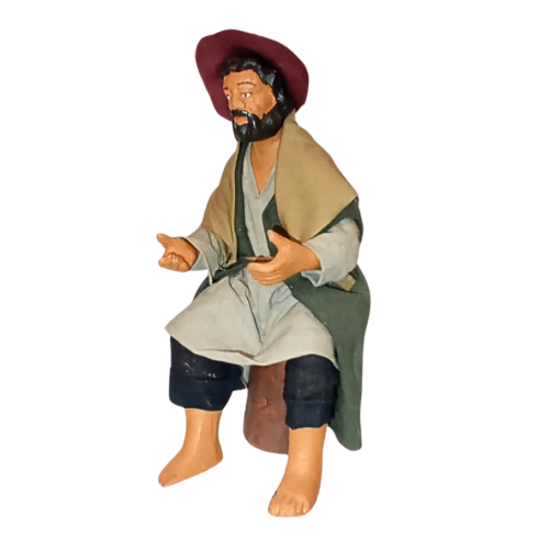 Uomo seduto13 cm terracotta e tessuto