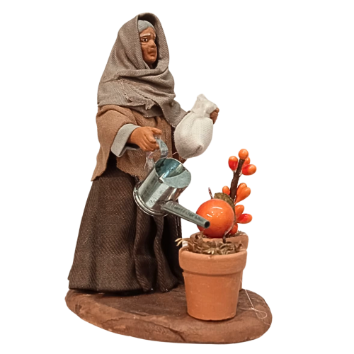 Donna che innaffia cm 10 terracotta e...