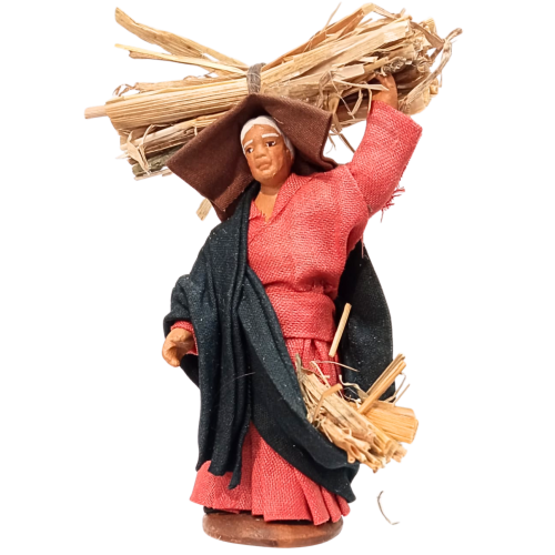 Donna con fascio di paglia cm 10...
