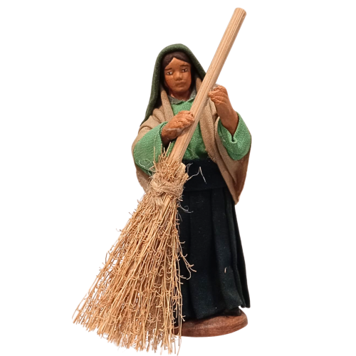 Donna con scopa cm 10 terracotta e...