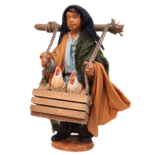 Uomo con cassetta con galline cm 10...