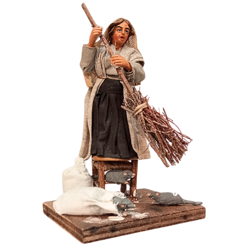 Scena donna su sgabello con topi cm...